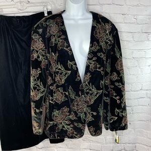 Maggie McNaughton Black Blazer Floral Embroidered Velvet Skirt Plus Size 22W
